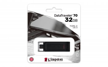 Kingston Pendrive Flash Drive USB Type C Stick DT70 (32GB | USB-C), Black | USB Tipa C Zibatmiņa Fleška