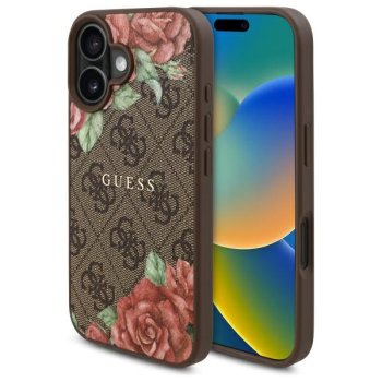 Guess 4G Flowers Print MagSafe Case for iPhone 16, Brown