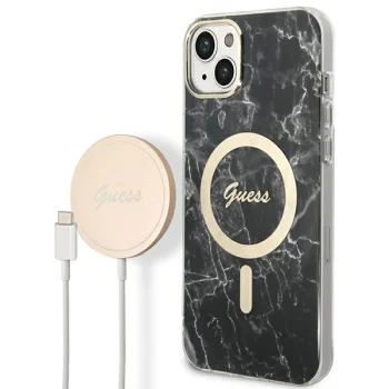 Apple iPhone 14 Plus 6.7'' Guess Marble MagSafe Case Cover + Charger (GUBPP14MHMEACSK), Black