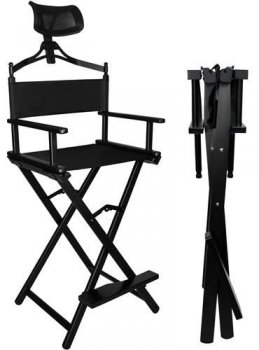 Saliekamais Alumīnija Grima Vizāžista Režisora Krēsls ar Galvas Balstu, Melns | Folding Aluminum Makeup Visage...