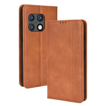 OnePlus 10 Pro Vintage Style Magnetic Leather Wallet Case Cover, Brown | Чехол для Телефона...