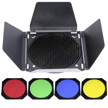 Godox BD-04 Barn Door Kit with Honeycomb Grid and 4 Color Filters