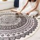 Apaļš Boho stila paklājs ar bārkstīm 95 cm, tumši zili pelēks