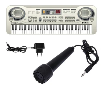 Bērnu klavieres tastatūra sintezators ar mikrofonu, 61 taustiņš, pelēks | Children's Piano Synthesizer with...