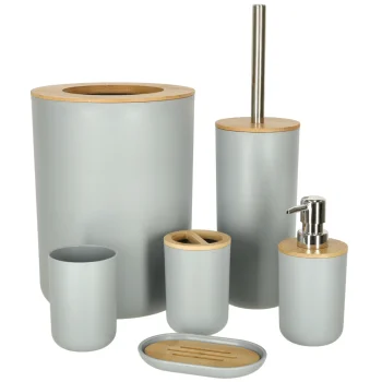 6-Piece Bathroom Accessory Set with Soap Dispenser and Toilet Brush, Grey