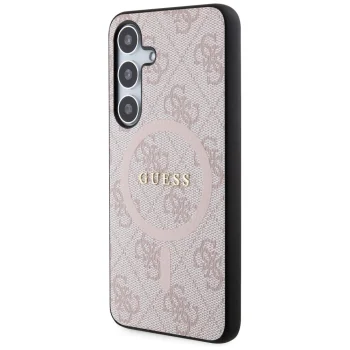 Guess 4G Collection Leather Metal Logo MagSafe vāciņš Samsung Galaxy S24, Rozā