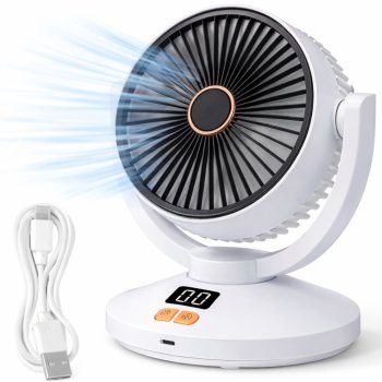 Bezvadu oscilējošs galda ventilators ar taimeri un 6 ātrumiem, balts