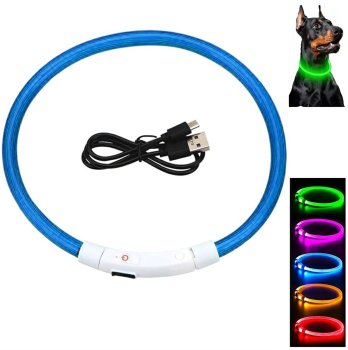LED Dog Collar Light Up, USB Rechargeable and Adjustable for Night Safety, Multicolor