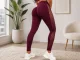 Women\'s High-Waisted Push-Up Fitness Leggings, S/M, Burgundy