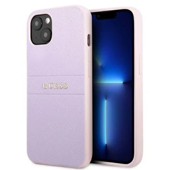 Guess Saffiano Hot Stamp & Metal Logo vāciņš iPhone 13 mini, violets