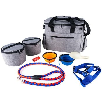 Pet Travel Bag Organizer with Bowls and Insulated Food Containers