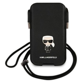 Karl Lagerfeld Saffiano Ikonik Karl 6.7'' Phone Handbag - Black