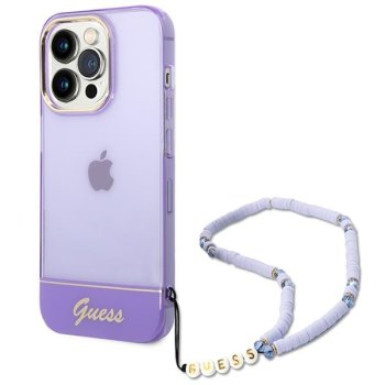 Apple iPhone 14 Pro Max 6.7'' Guess Translucent Pearl Strap Case Cover (GUHCP14XHGCOHU), Purple | Чехол Кейс...