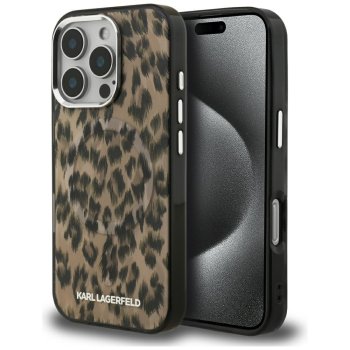 Karl Lagerfeld IML Leopard raksta MagSafe vāciņš iPhone 16 Pro Max - brūns | Pattern Phone Case Cover Brown