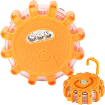 Spēcīga 360° LED brīdinājuma lampa ar magnētu un āķi, oranža