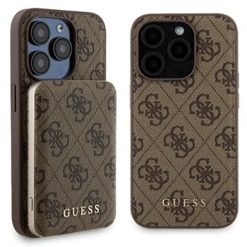 Apple iPhone 15 Pro 6.1'' Guess 4G Metal Logo + 5000mAh MagSafe Power Bank Case Cover, Brown | Чехол Кейс...
