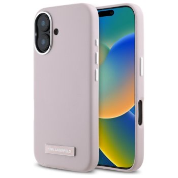 Karl Lagerfeld iPhone 16 vāciņš FW Metal Plate MagSafe, rozā