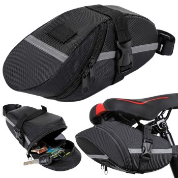Waterproof bike saddle bag under seat, black