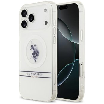 U.S. Polo Assn. iPhone 17 Pro Max Case DH and Bottom Stripe Logo MagSafe, White