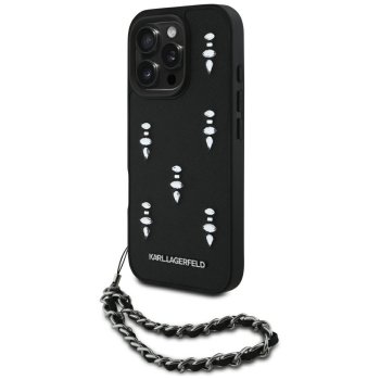 Karl Lagerfeld Saffiano Crystals ar ķēdi iPhone 16 Pro Max vāciņš - Melns | W/Chain Case Black