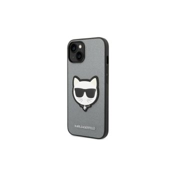 Karl Lagerfeld iPhone 14 Pro vāciņš Saffiano Choupette Head Patch Sudraba