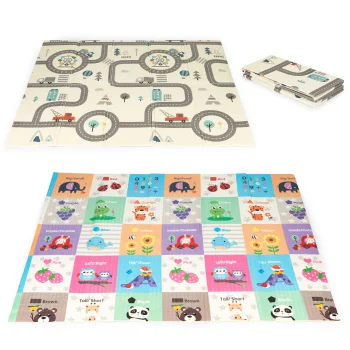 Двусторонний складной детский игровой коврик Ecotoys с сумкой