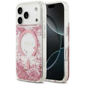 Чехол Guess Resin Bottom Glitter MagSafe для iPhone 17 Pro, Розовый