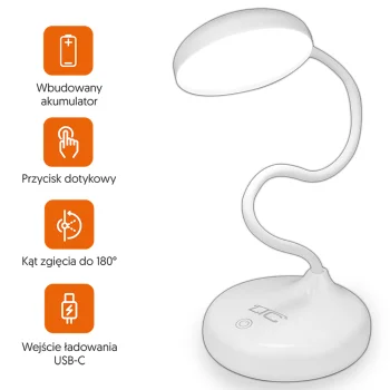 LTC LXL1977 bezvadu LED galda lampa 6W/7W, 3000mAh, balta