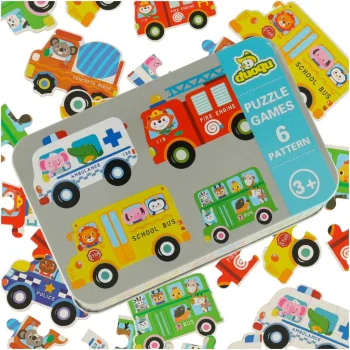 Children's Puzzle in a Metal Tin Vehicles, 30 Pieces, 6 Pictures