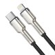 Baseus Cafule Metal USB Type C to Apple iPhone Lightning Data Charging Cable, PD, 20W, 2m, Black