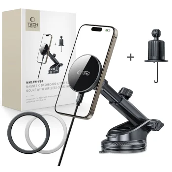 Tech-Protect MM15W-V10 MagSafe auto turētājs ar 15W bezvadu uzlādi, melns