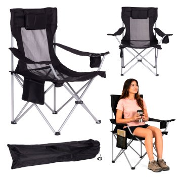MultiGarden Folding Camping Chair with Headrest and Cup Holder