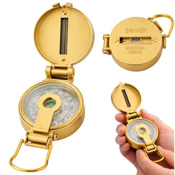 Military Survival Compass Folding Metal Outdoor Navigation, Gold