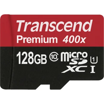 Atmiņas karte Transcend microSDXC 128GB Class 10 UHS-I 400x + SD adapteris