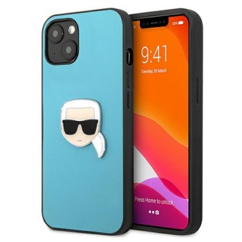 Karl Lagerfeld iPhone 13 mini vāciņš Leather Ikonik Karl's Head, zils