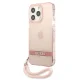 Чехол Guess Translucent Stap для iPhone 13 Pro Max с ремешком на руку, розовый