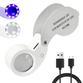 Ювелирная лупа 60x увеличительное стекло с LED UV светом USB-C,...
