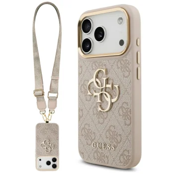 Чехол Guess 4G Classic Logo Big Strap Metal Buttons для iPhone 17 Pro, розовый