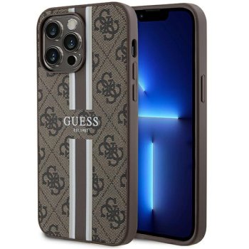 Apple iPhone 15 Pro Max 6.7'' Guess 4G Printed Stripes MagSafe Case Cover, Brown
