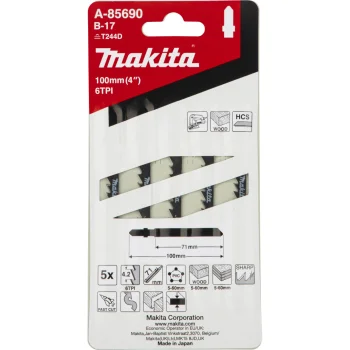 Пилки для лобзика Makita B-17 A-85690 по дереву и пластику, 5 шт.