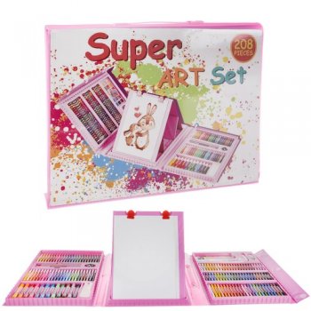 Bērnu Gleznošanas Zīmēšanas Piederumu (zīmuļi, flomasteri, krītiņi, krāsas) Komplekts Koferī, 208 gab. | Painting Drawing Accessories Set