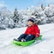 Green plastic sledge with backrest and brake handles, 64 cm