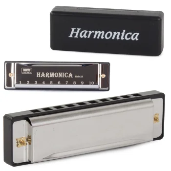 Mutes harmonikas C-dur ar futrāli, 10 kanāli, 20 mēlītes, sudraba-melna