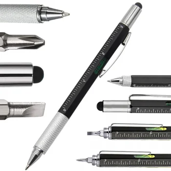 Multifunctional 6-in-1 Multi-Tool Pen with Screwdriver, Level, and Ruler, Black