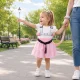 Child Safety Harness with Spiral Leash and Wristband, Grey/Pink