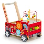 ECOTOYS Wooden Baby Walker and Activity Centre Fire Truck with Blocks
