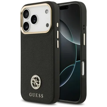 Guess iPhone 17 Pro vāciņš Grained Strass Logo MagSafe, melns