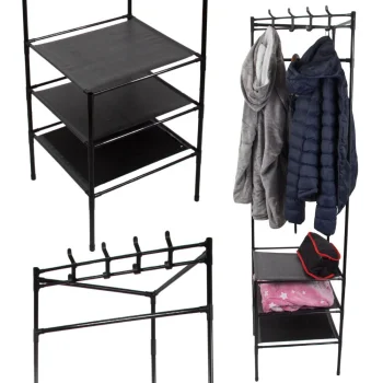 Corner Hall Tree with Shoe Shelves, Metal Coat Rack Stand for Entryway