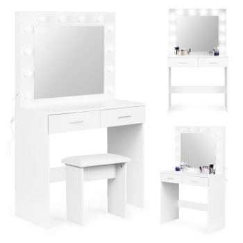 Modern Vanity Table with Mirror and 12 LED Lights ModernHome