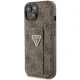 Guess iPhone 15 vāciņš Grip Stand 4G Triangle Strass, brūns